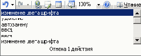 Выделение в списке Отменить несколько действий
